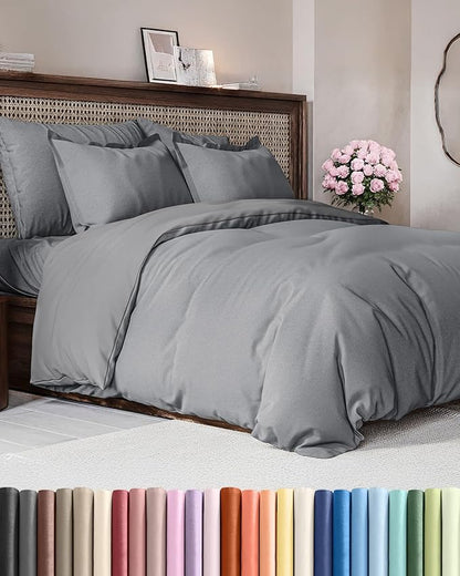 Duvet Cover Cal King Size Set - Extra Soft Cal King Duvet Cover 104" x 98" with 2 Pillow Shams - Hotel Luxury, Easy Care & Fade Free w/ Zipper Closures & Ties - Comfy and Breathable (Heathered Grey)
