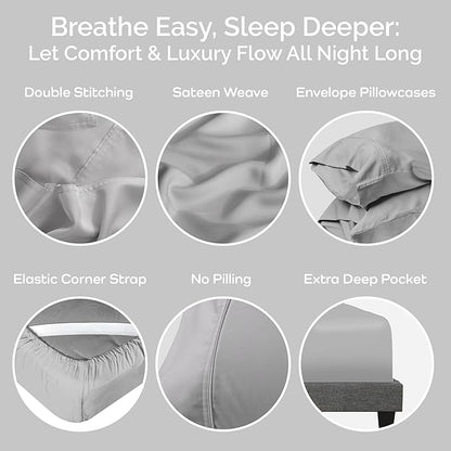 Viscose Bamboo Sheets - Cal King Sheet Set 4PC - Cooling Sheets for Hot Sleepers with Moisture Wicking Technology - Silky Soft 18 Inch Deep Pocket - Gray Mist 72"x84"