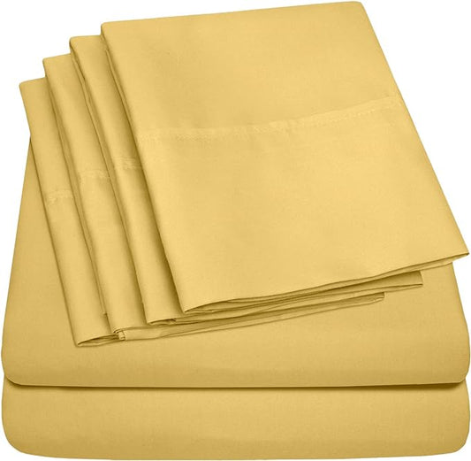 Sweet Home Collection 6 Piece 1500 Supreme Collection Brushed Microfiber Deep Pocket Sheet Set-2 Extra Pillow Cases, Great Value, Rv Short Queen, Yellow
