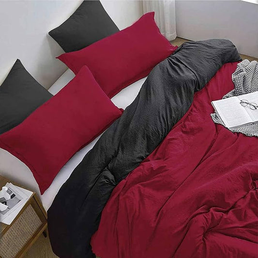ETDIFFE Black Red Queen Size Comforter Set, 3 Piece Soft Bedding Set - Lightweight All Season Microfiber Down Alternative Bed Comforter with 2 Pillow Shams for Women Men