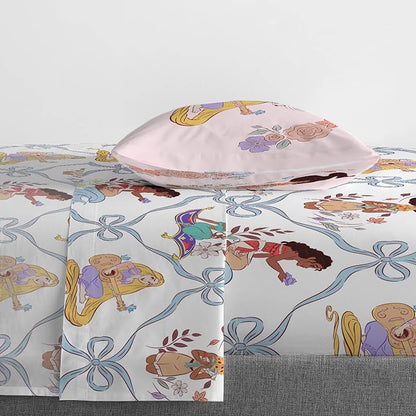 Jay Franco Kids Sheet Set with Fitted, Flat Sheets & Pillow Cover - Ultra-Soft Bedding with Pillowcase for Room Decor, White – Disney Princess, 3 Piece Twin