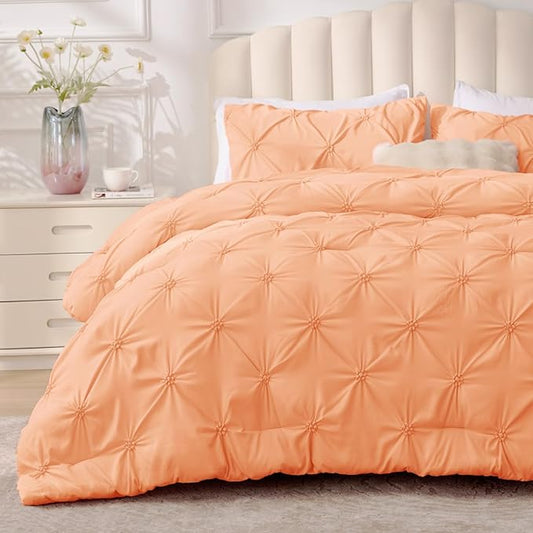 BEDELITE Apricot Twin Comforter Set - 2 Peices Boho Pintuck Bedding Comforter Sets, Lightweight Soft & Warm Twin Bedding Sets with 1 Pillowcase for All Season