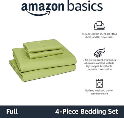 Amazon Basics Lightweight Microfiber 4-Piece Bed Sheet Set, Full, Oliver Light, Solid