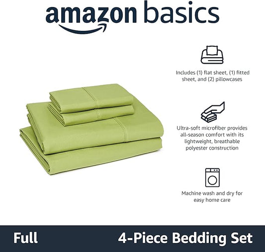 Amazon Basics Lightweight Microfiber 4-Piece Bed Sheet Set, Full, Oliver Light, Solid