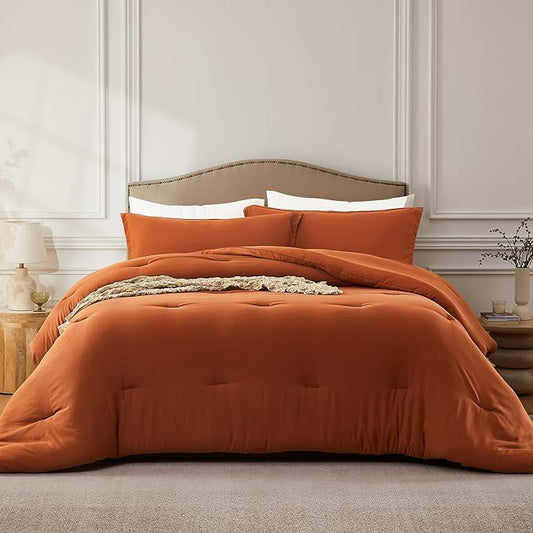 Oversized Queen Comforter Sets Terracotta,3PCS Soft Lightweight Breathable Bedding Comforter Sets for All Season, Queen XL(98''×98'' Comforter & 2 Pillowcases)