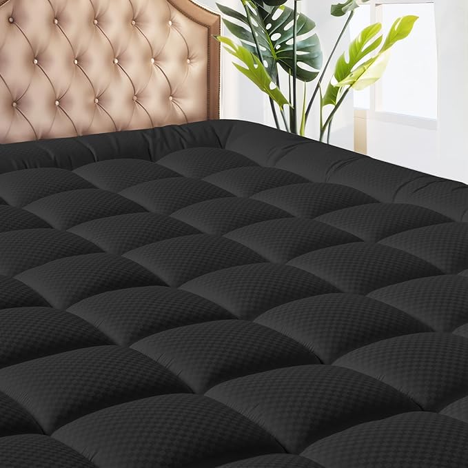 MATBEBY Twin Size Mattress Pad - Cooling Breathable Mattress Topper, Quilted Fitted Mattress Protector, Pillow Top Mattress Cover with 8-21" Deep Pocket, Soft, Machine Washable, Black, 39x75 Inches