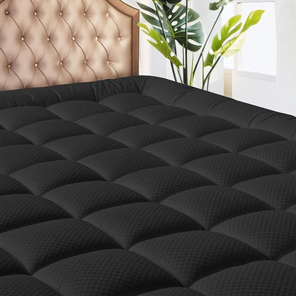 MATBEBY Twin Size Mattress Pad - Cooling Breathable Mattress Topper, Quilted Fitted Mattress Protector, Pillow Top Mattress Cover with 8-21" Deep Pocket, Soft, Machine Washable, Black, 39x75 Inches