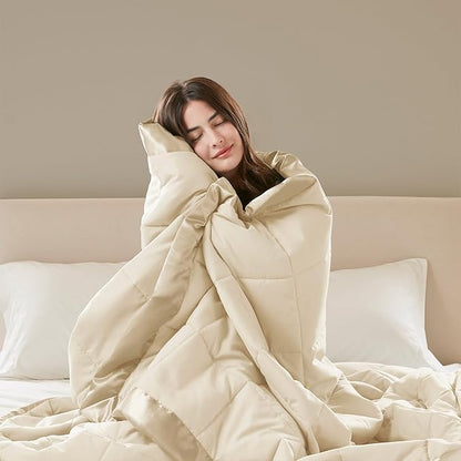 Madison Park Windom Down Alternative Blanket, Premium 3M Scotchgard Moisture Wicking Treatment, Lightweight and Soft Bed Cover For All Season, Satin Trim, Cream King