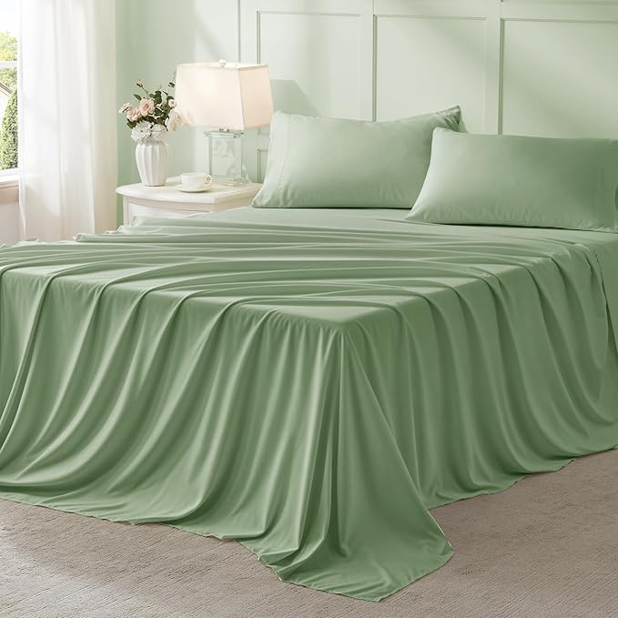 Anluoer Sage Green Twin Size Comforter Set 5 Pieces, Bed in a Bag with Sheets, All Season Bedding Sets with 1 Comforter, 1 Pillow Sham, 1 Pillowcase, 1 Flat Sheet, 1 Fitted Sheet