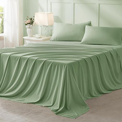 Anluoer Sage Green Twin Size Comforter Set 5 Pieces, Bed in a Bag with Sheets, All Season Bedding Sets with 1 Comforter, 1 Pillow Sham, 1 Pillowcase, 1 Flat Sheet, 1 Fitted Sheet