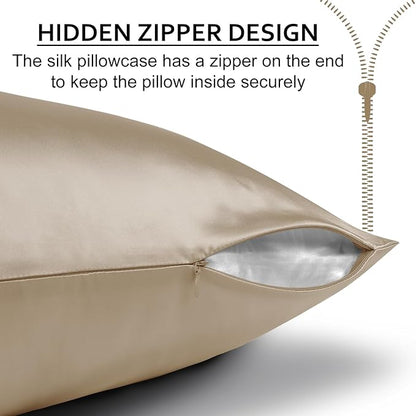 Ravmix Silk Pillow Cases with Zipper, 21momme Mulberry Silk Pillowcase for Hair Skin Health, Soft Smooth Breathable Cool Pillow Cover for Beauty Sleep with Gift Box 1PC(King 20"x36", Taupe)