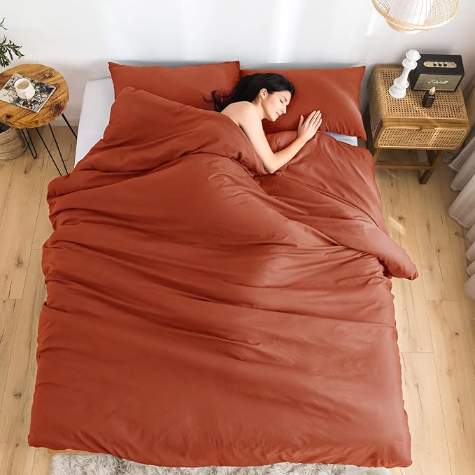 COTTEBED Orange Queen Comforter Sets Clearance Prime, Soft Washed Cotton Lightweight All Season Full Sized Bedding Down Alternative Conforters Pillowshams Men Women(Pumpkin Bright Orange,Queen/Full)