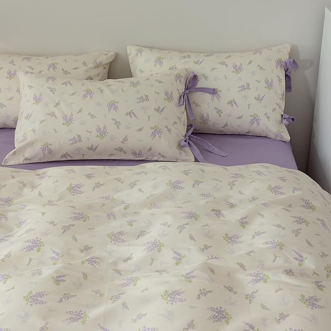 VM VOUGEMARKET Twin XL Comforter Set,Purple Flower Bedding Comforter Set Nature Shabby Botanical Style,1 Soft Comforter and 2 Pillow Shams for Girls (3pcs,Twin XL)