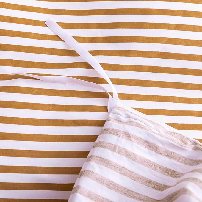 JELLYMONI Queen Duvet Cover Set, Cotton Duvet Cover 3 Pieces with Zipper Closure, 1 Duvet Cover and 2 Pillowcase s(White with Rust Striped)