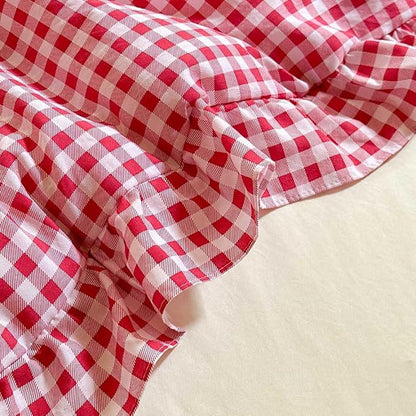 NSNLGSGC Red Ruffle Gingham Comforter Set King, Pre-Washed Ruffled Plaid Checked Comforter Bedding, 3 Pieces Vintage Farmhouse Grid Bedding Set(Red Gingham, King)