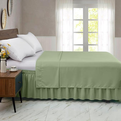 FreshCulture Queen Bed Skirt, Elastic Wrap Around Bed Skirt Queen Size, Bed Skirts for Adjustable Bed, Easy Fit with 15-Inch Tailored Drop, Hotel Quality Dust Ruffle for Queen Bed (Sage Green)