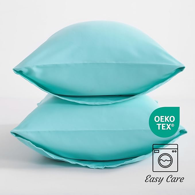 NTBAY King Pillow Cases Set of 2, 2 Pack Brushed Microfiber 20x36 Pillow Cases, Soft, Wrinkle, Fade, Stain Resistant Aqua Pillow Cases with Envelope Closure, 20x36 Inches, Aqua