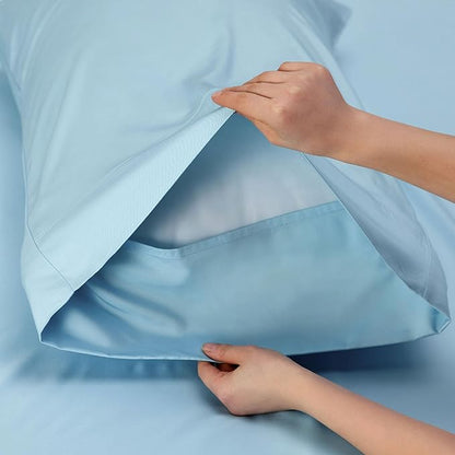 Bedsure California King Sheet Sets, Cooling Sheets, Rayon Derived from Bamboo, PureWoven, Breathable & Soft, Deep Pocket Up to 16 Inches, Hotel Luxury Silky Bedding for Hot Sleepers, Aqua