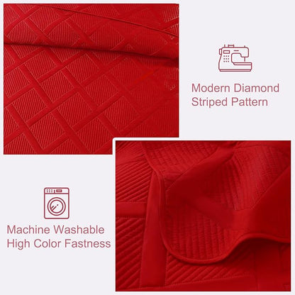 Exclusivo Mezcla King Quilt Set- Red Quilts Bedding Set with 2 Pillow Shams, Modern King Bedspread with Striped Pattern, Soft Lightweight Bedspreads Coverlets for All Seasons