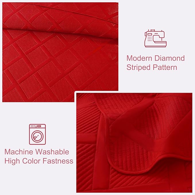 Exclusivo Mezcla Quilts Queen Size - Red Quilt Set Bedspread with 2 Pillow Shams, Modern Bedding Set with Striped Pattern, Soft Lightweight Bedspreads Queen Size for All Seasons