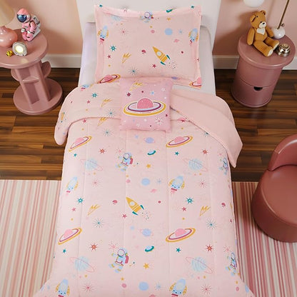 Twin Comforter Set for Girls - 3 Pieces Space Twin XL Bedding Set with 1 Comforter, 1 Decor Pillow, 1 Pillow Sham