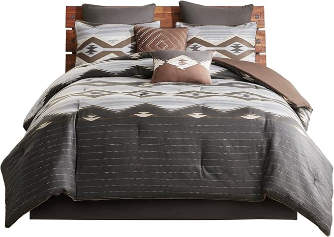 Woolrich Rustic Lodge Cabin Comforter Set - All Season Down Alternative Warm Bedding Layer and Matching Shams, Oversized King, Bitter Creek, Grey/Brown