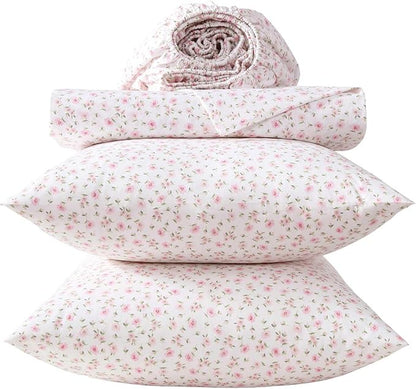 Laura Ashley - Twin XL Sheet Set, Crisp & Cool Cotton Percale Bedding for Year Round Comfort, Deep Pocket, Bed Sheets with Matching Pillowcase (Little Ditsy Pink)