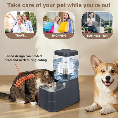 1.6 Gallon Pet Automatic Dog Water Dispenser Cat Gravity Waterer Feeder with Stainless Steel Bowl Large Capacity Puppy Feeding Raised Bowls with Filter,Ice Pack