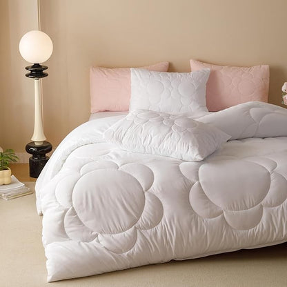 Luxlovery White Sunflower Comforter Set Queen Plain White Boho Farmhouse Quilts Floral Bedding Comforter Set Soft Breathable Elegant Bohemian Comforter Queen Size