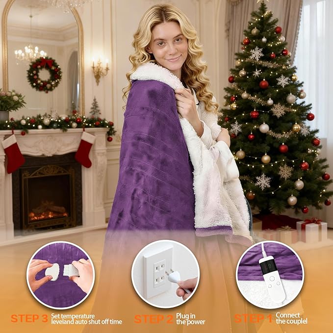 Electric Heated Blanket King Size 90''x100'' - Dual-Control Heating Blanket, Soft & Warm Flannel 10-Level Temperature Control, 8 Hours Auto Off, Rapid Heating & Overheat Protection