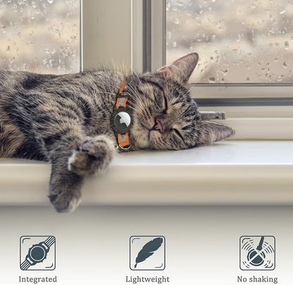 Reflective AirTag Cat Collar, Integrated Cat Collar with Air Tag Holder | Built in AirTag Holder, Adjustable 7-13in for Cats, Kittens and Puppies, Safety Elastic Band, Reflective for Night Walking