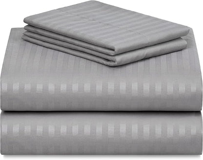 LuxClub 4 PC King Size Sheet Set, Breathable Luxury Bed Sheets, Deep Pockets 18" Wrinkle Free Cooling Machine Washable Hotel Bedding (Striped Light Grey)