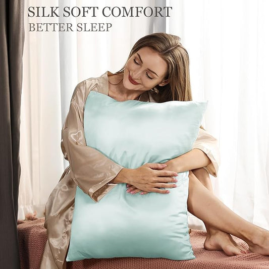 Adubor 100% Silk Pillowcase - Mulberry Silk Pillow Cases, 22 Momme 6A Grade Fibers, Silk Pillow Case for Hair and Skin Health, with Hidden Zipper (King 20''×36'', Light Green, 1PC)