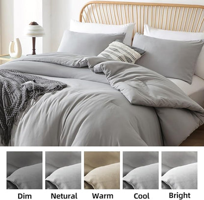 ROSGONIA Queen Comforter Set Grey, 3pcs Bedding Comforter Sets (1 Gray Comforter & 2 Pillowcases) All Season Soft Lightweight Bedspread Blanket Quilt
