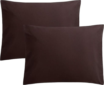 FLXXIE Pillow Cases Standard Size, Soft Microfiber Pillow Covers with Envelope Closure, Wrinkle, Stain Resistant Pillowcases, 2 Piece Set, 20x26, Dark Brown
