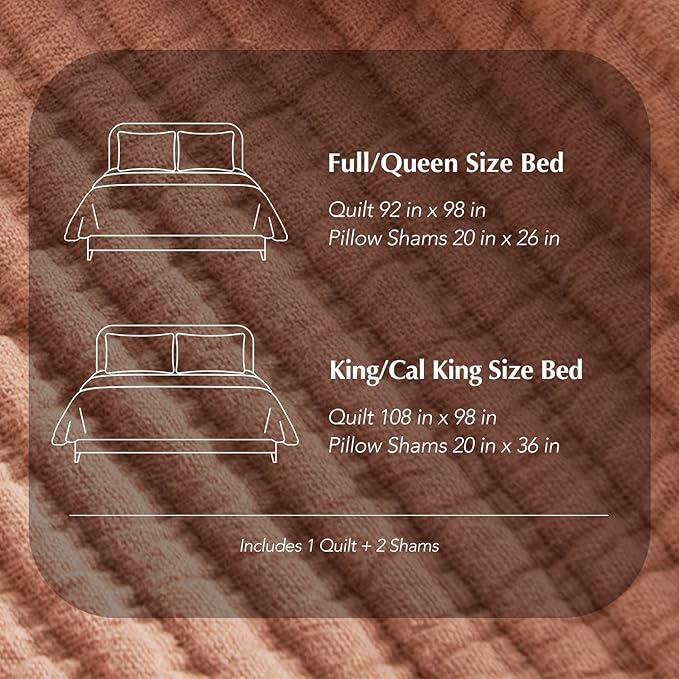 EVERGRACEHOME Cotton Coverlet Set King Size 3 Pieces, Lightweight Soft Ribbed Matelassé Bedspread Quilt Set, Cozy Oversized Quilted Bedding Set with 2 Pillow Shams for All Seasons, Clay