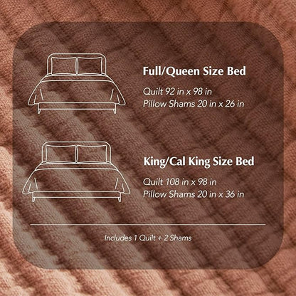 EVERGRACEHOME Cotton Coverlet Set King Size 3 Pieces, Lightweight Soft Ribbed Matelassé Bedspread Quilt Set, Cozy Oversized Quilted Bedding Set with 2 Pillow Shams for All Seasons, Clay