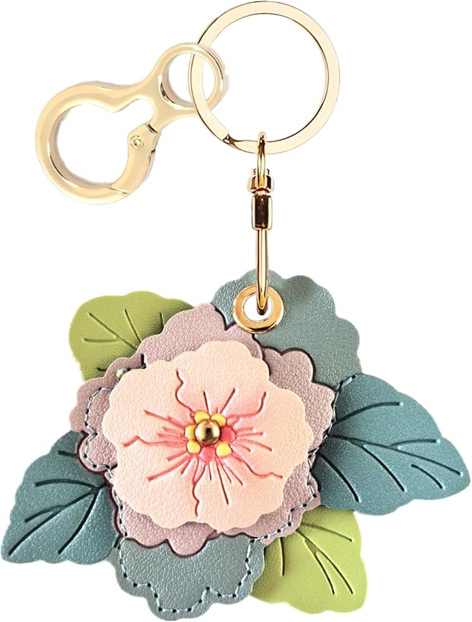 BORKUANA Leather Keychain Holder Case Compatible with AirTag,Cute Protective Cover with Keyring