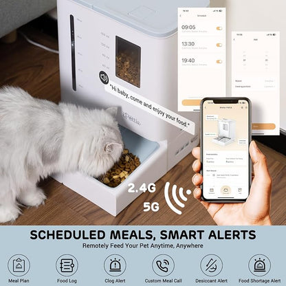 iPettie FW54 5G/2.4GHz WiFi Automatic Feeder and Waterer 2-in-1 Set for Pet | 300 oz Large Capacity for 2 Weeks, APP Scheduling & Alerts, Dual Power Supply, 1 Filter Included, Perfect for Working Parents