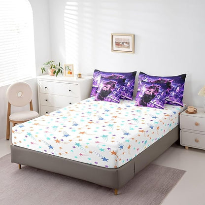 Erosebridal Kids Anime Girl Twin Comforter Set 7 Piece, Japanese Anime Bed in A Bag, Cartoon Girl Bedding Comforter Sets for Boys Teens Bedroom Decor, Kawaii Japanese Animation Bed Set
