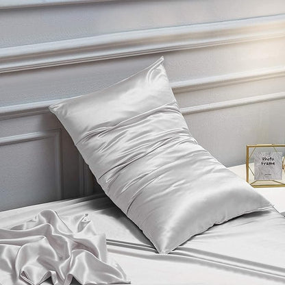 NTBAY 2 Pack Satin Standard Pillowcases for Hair and Skin, Luxurious and Silky Pillow Cases with Envelope Closure, 20x26 Inches, Silver Grey