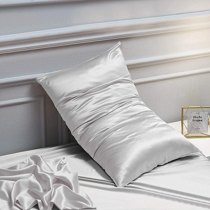 NTBAY 12 Pack Satin King Pillowcases for Hair and Skin, Luxurious and Silky Pillow Cases with Envelope Closure, 20 x 36 Inches, Silver Grey