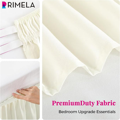 RIMELA Cream Bed Skirt Wrap Around Elastic Dust Ruffles Solid Color Wrinkle and Fade Resistant with Adjustable Elastic Belt Easy to Install for Queen Size 21 Inch Drop