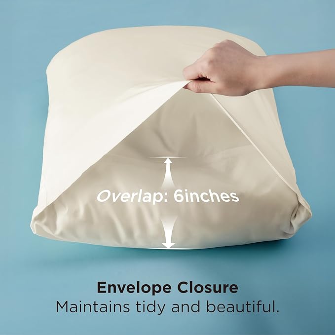 Bedsure King Size Pillow Cases Set of 2, Cooling Pillow Cases King, Rayon Derived from Bamboo Cream Pillowcases, PureWoven Silky Soft Cool Bedding Pillow Covers with Envelope Closure, 20x36 Inches