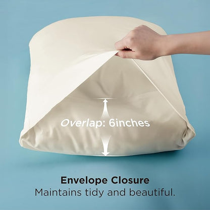 Bedsure Pillow Cases Standard Size, Cooling Pillow Cases, Rayon Derived from Bamboo Cream Pillowcases Standard Set of 2, PureWoven Silky Soft Bedding Pillow Covers with Envelope Closure, 20x26 Inches