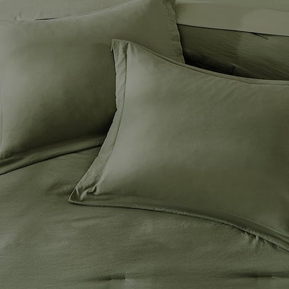 WRENSONGE California King Size Comforter Sets, 7 Pieces Olive Green Bed in a Bag with Fitted Sheet, Flat Sheet, 2 Pillow Shams, 2 Pillowcases, Warm Bedding Sets for All Season