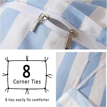 Merryword Blue and White Striped Duvet Cover Set King Size, 100% Cotton Bedding Set with Zipper Closure & 8 Corner Ties, Luxury Linen Like Bedding, Soft Breathable Comforter Cover for All Seasons