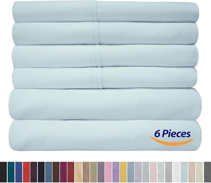 Sweet Home Collection 6 Piece 1500 Supreme Collection Brushed Microfiber Deep Pocket Sheet Set-2 Extra Pillow Cases, Great Value, Split King, Aqua