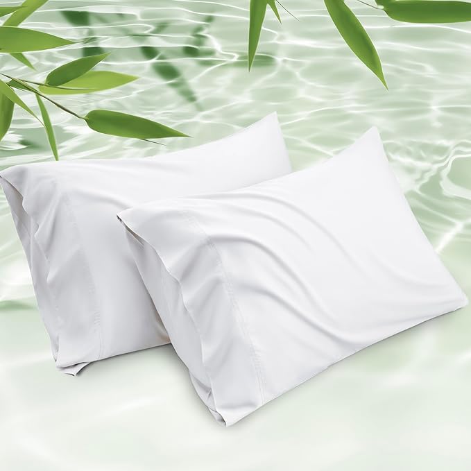 Bedsure King Size Pillow Cases Set of 2, Cooling Pillow Cases King, Rayon Derived from Bamboo White Pillowcases, PureWoven Silky Soft Cool Bedding Pillow Covers with Envelope Closure, 20x36 Inches