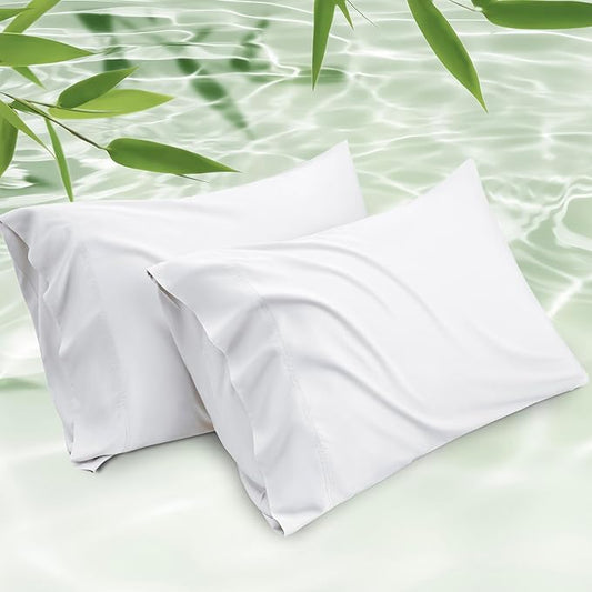 Bedsure King Size Pillow Cases Set of 2, Cooling Pillow Cases King, Rayon Derived from Bamboo White Pillowcases, PureWoven Silky Soft Cool Bedding Pillow Covers with Envelope Closure, 20x36 Inches